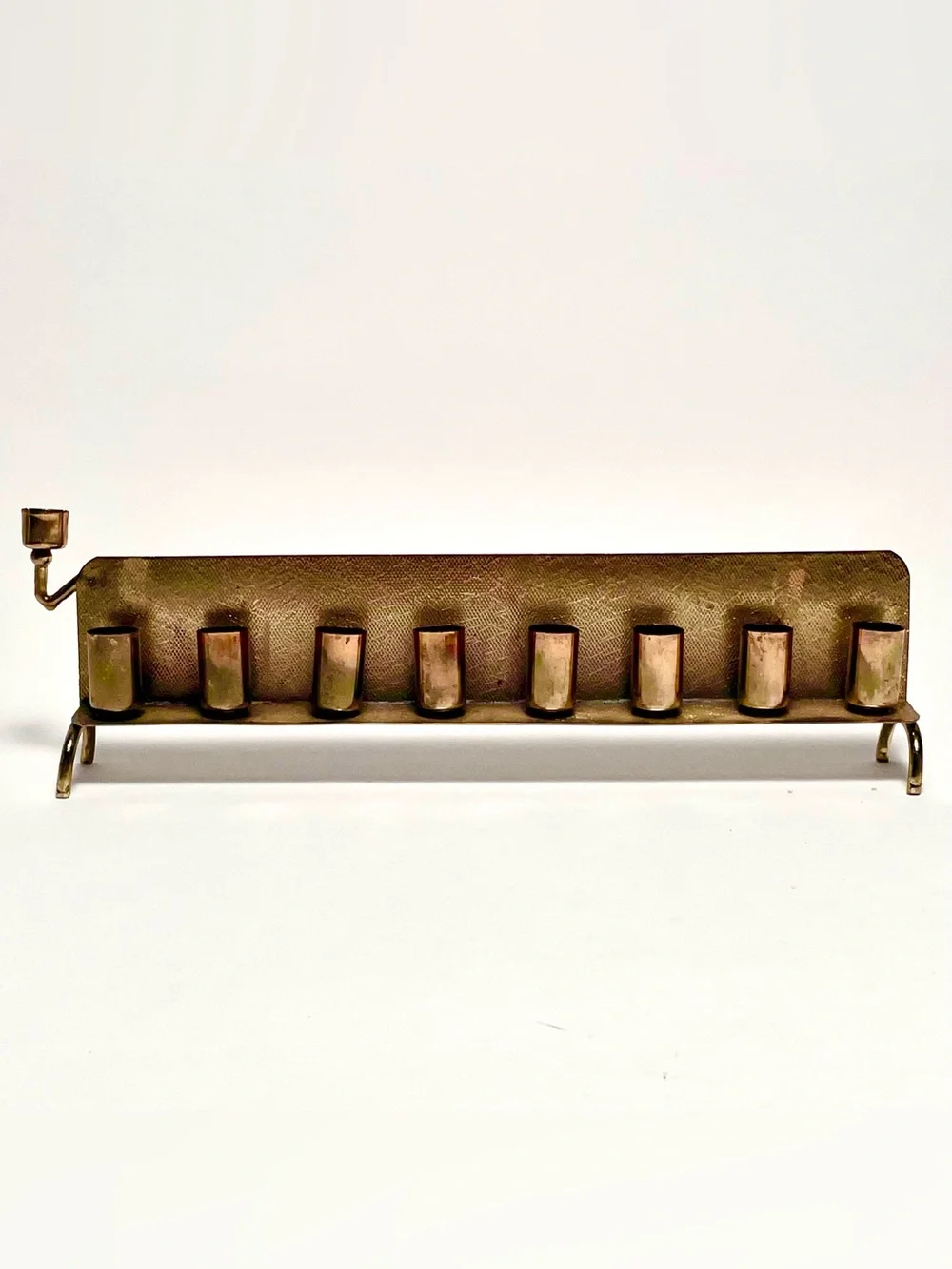 Vintage Mid Century Modern Menorah Silver & Gold Tone Textured Aluminum Hanukkah